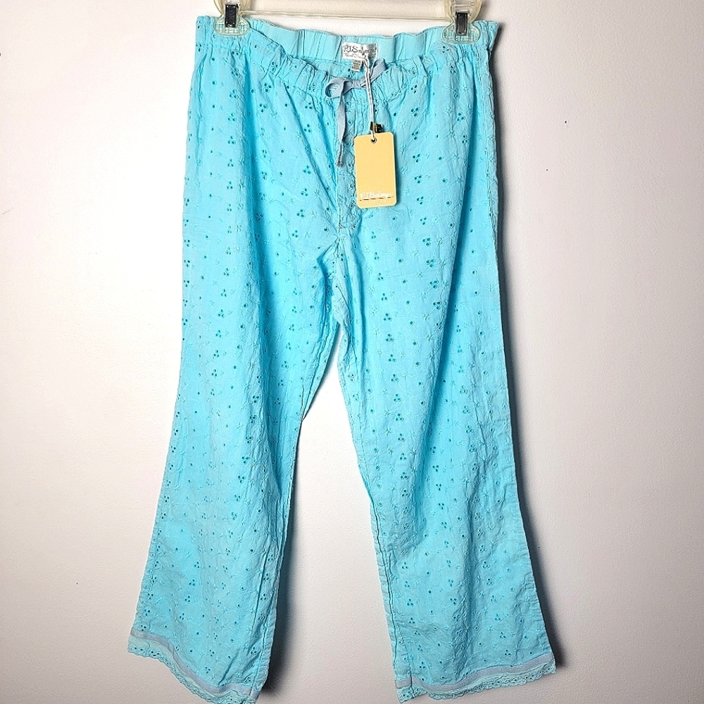 PJ Salvage OG Aqua Blue Cotton Eyelet Lounge Sleep Pants M